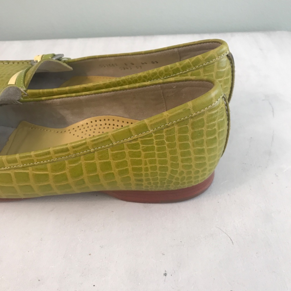 Cole Haan Lime Green Croc-Embossed Leather Loafers with Yellow Accent - Picture 5 of 13